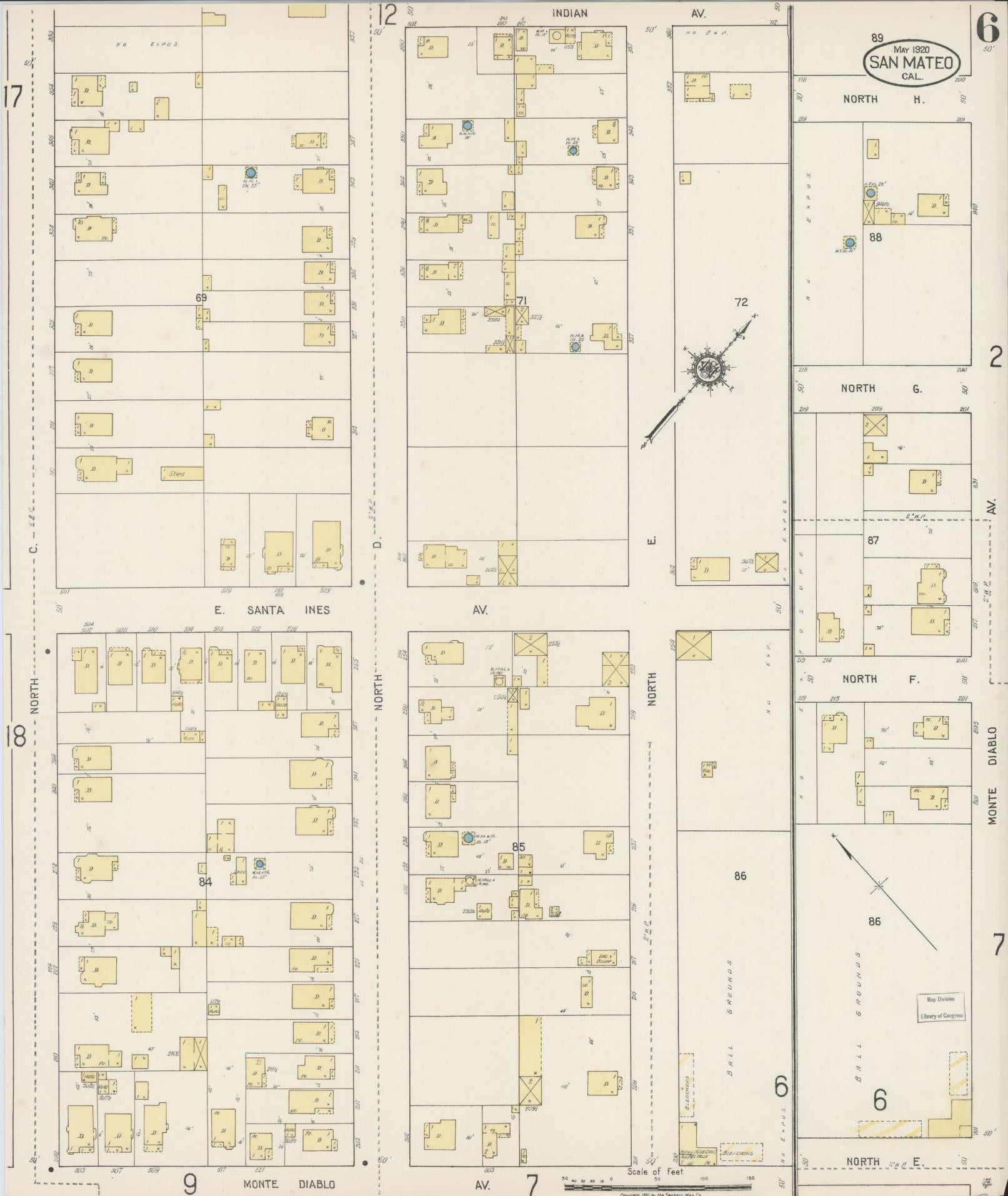 Sanborn Fire Insurance Map from San Mateo, San Mateo County, California (1920), Sheet #0006 - Complete Map Set gallery image, historic Sanborn map, vintage wall art, California California