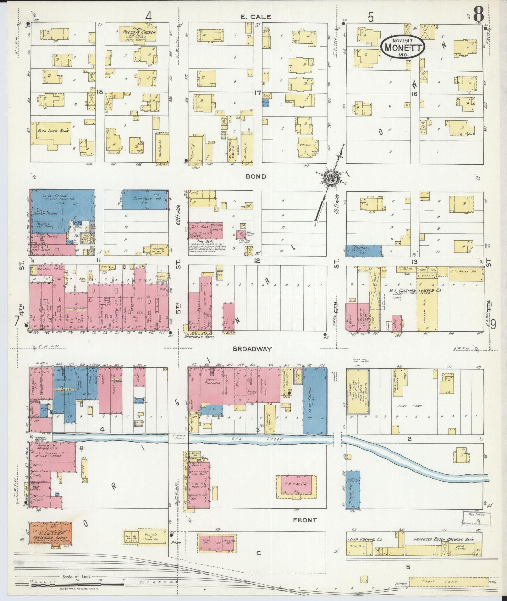 Sanborn Fire Insurance Map from Monett, Barry County, Missouri (1917), Sheet #0008 - Complete Map Set gallery image, historic Sanborn map, vintage wall art, Missouri Missouri
