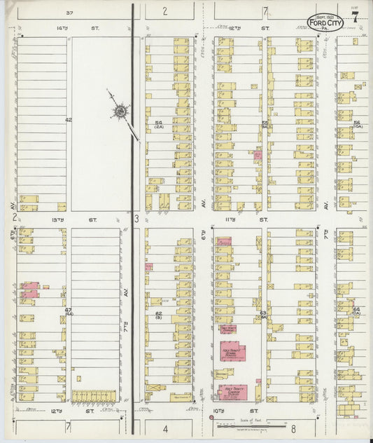 Sanborn Fire Insurance Map from Ford City, Armstrong County, Pennsylvania (1921), Sheet #0007 - Historic Sanborn Fire Insurance Map Print, vintage old map wall art, antique decor, genealogy gift, Pennsylvania Pennsylvania map