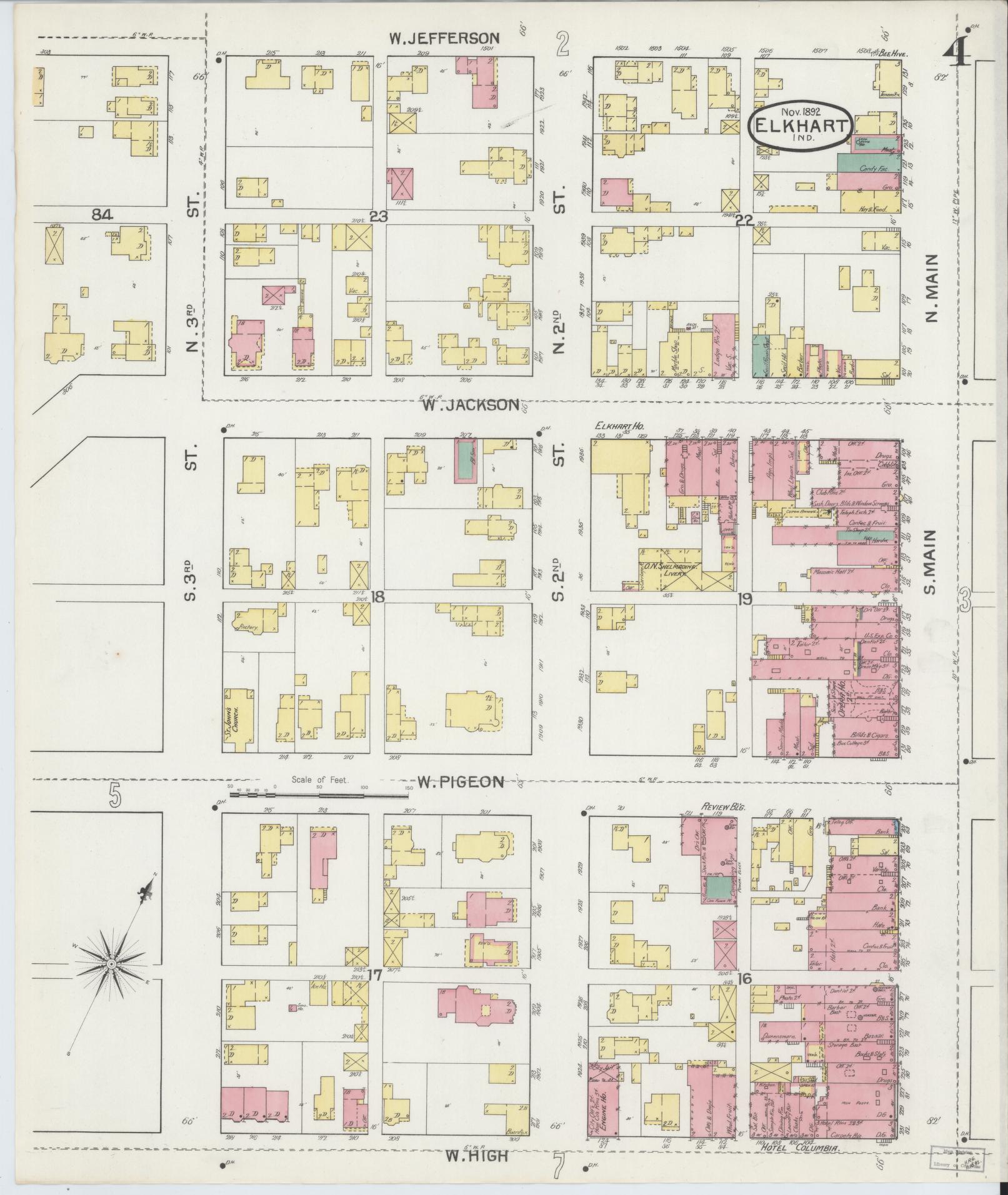 Sanborn Fire Insurance Map from Elkhart, Elkhart County, Indiana (1892), Sheet #0004 - Complete Map Set gallery image, historic Sanborn map, vintage wall art, Indiana Indiana