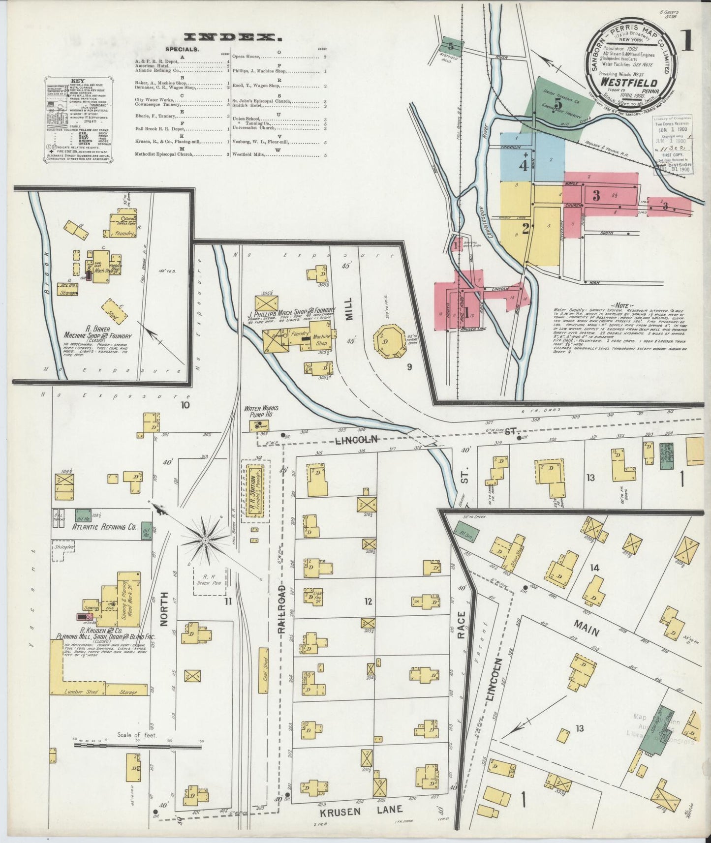 Sanborn Fire Insurance Map from Westfield, Tioga County, Pennsylvania (1900), Sheet #0001 - Complete Map Set gallery image, historic Sanborn map, vintage wall art, Pennsylvania Pennsylvania