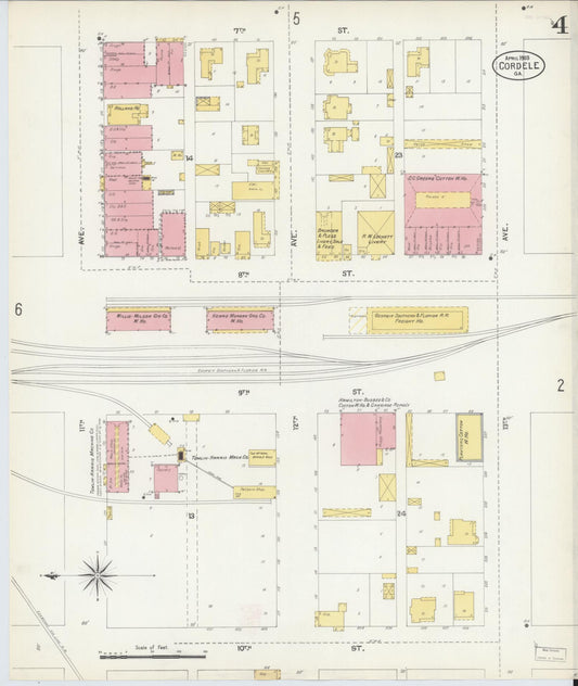 Sanborn Fire Insurance Map from Cordele, Crisp County, Georgia (1903), Sheet #0004 - Historic Sanborn Fire Insurance Map Print, vintage old map wall art, antique decor, genealogy gift, Georgia Georgia map