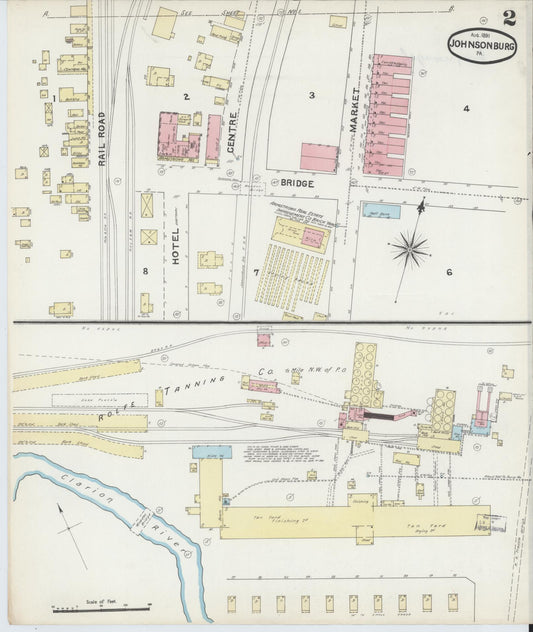 Sanborn Fire Insurance Map from Johnsonburg, Elk County, Pennsylvania (1891), Sheet #0002 - Historic Sanborn Fire Insurance Map Print, vintage old map wall art, antique decor, genealogy gift, Pennsylvania Pennsylvania map
