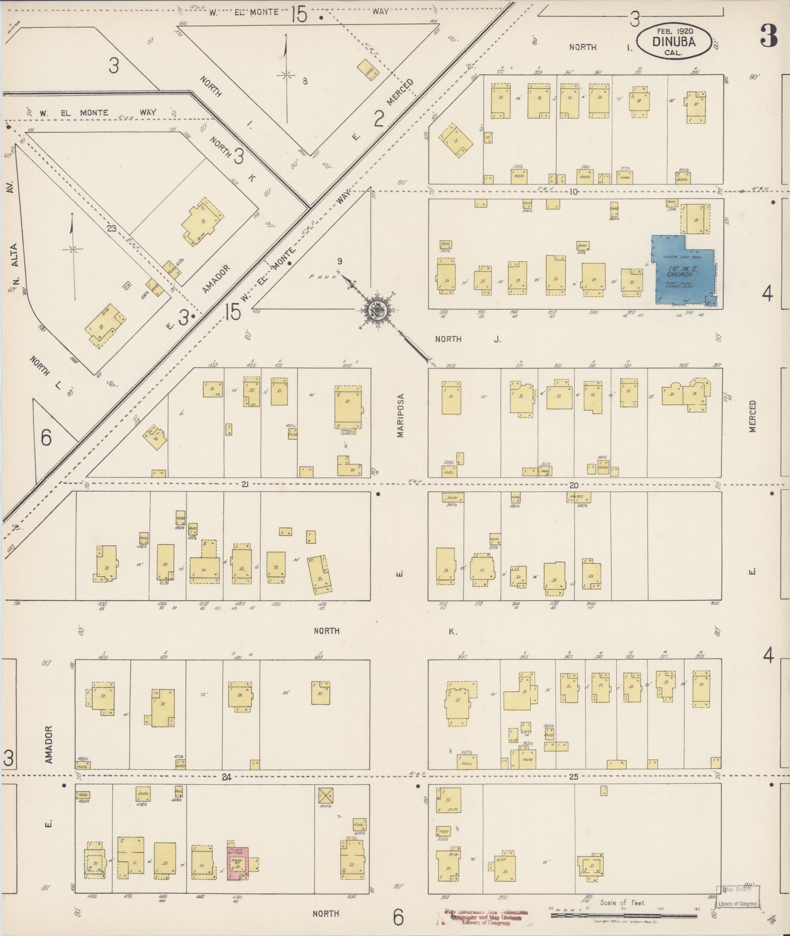 Sanborn Fire Insurance Map from Dinuba, Tulare County, California (1920), Sheet #0003 - Complete Map Set gallery image, historic Sanborn map, vintage wall art, California California