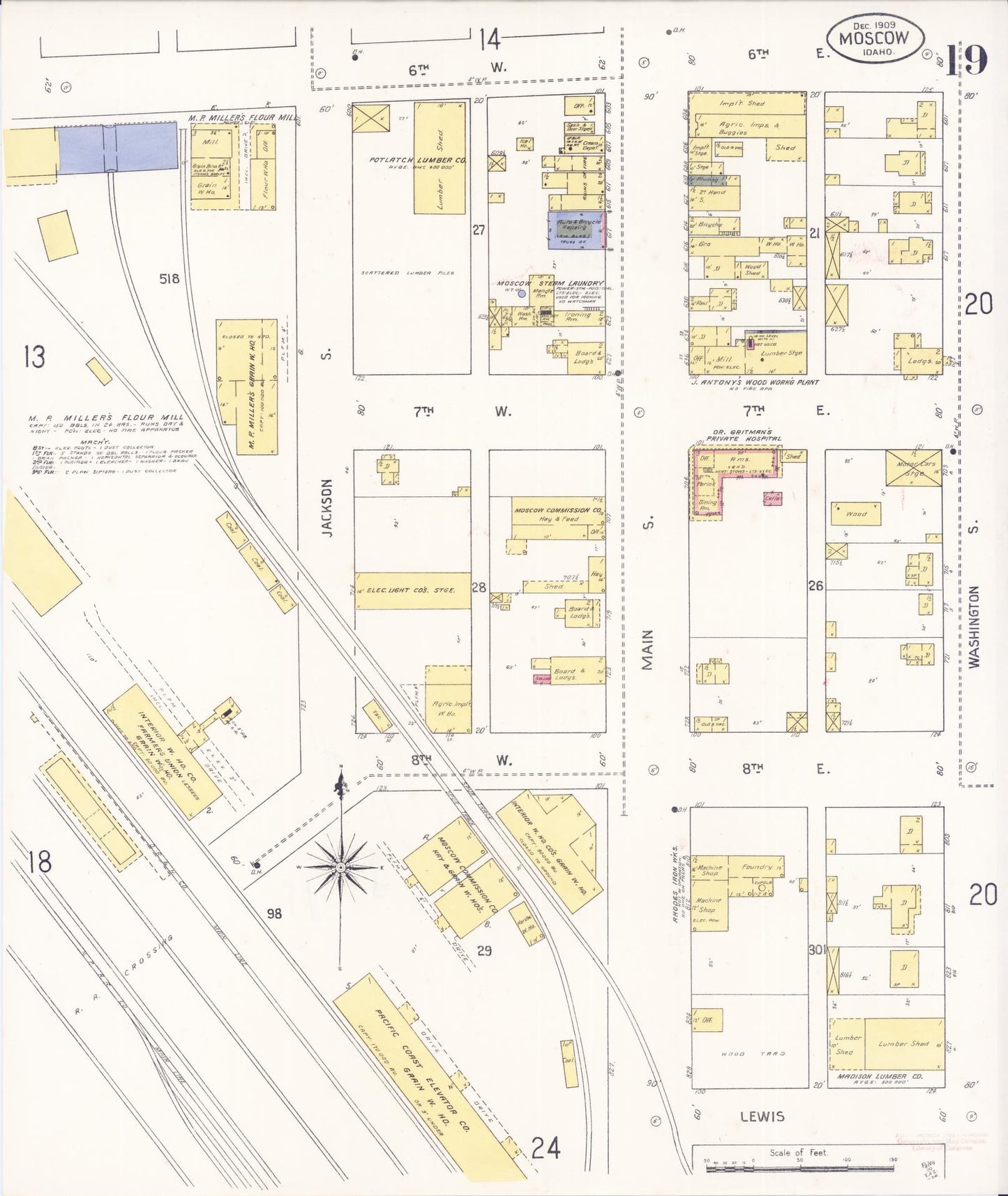Sanborn Fire Insurance Map from Moscow, Latah County, Idaho (1909), Sheet #0019 - Complete Map Set gallery image, historic Sanborn map, vintage wall art, Idaho Idaho