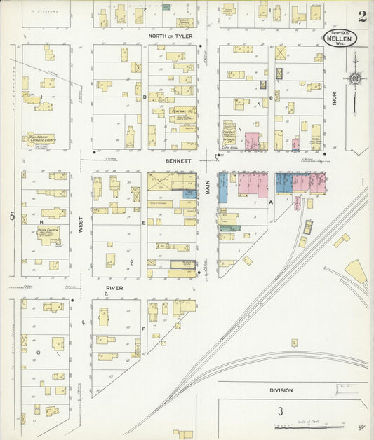Sanborn Fire Insurance Map from Mellen, Ashland County, Wisconsin (1909), Sheet #0002 - Historic Sanborn Fire Insurance Map Print, vintage old map wall art, antique decor, genealogy gift, Wisconsin Wisconsin map