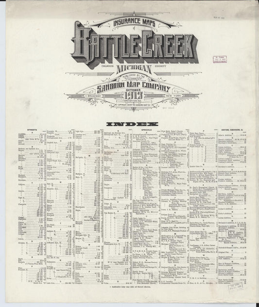 Sanborn Fire Insurance Map from Battle Creek, Calhoun County, Michigan. (1913) – Historic Sanborn Fire Insurance Map Print