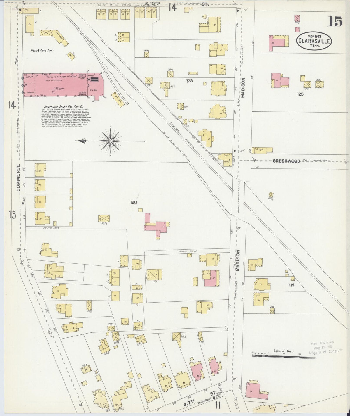 Sanborn Fire Insurance Map from Clarksville, Montgomery County, Tennessee (1903), Sheet #0015 - Historic Sanborn Fire Insurance Map Print, vintage old map wall art, antique decor, genealogy gift, Tennessee Tennessee map