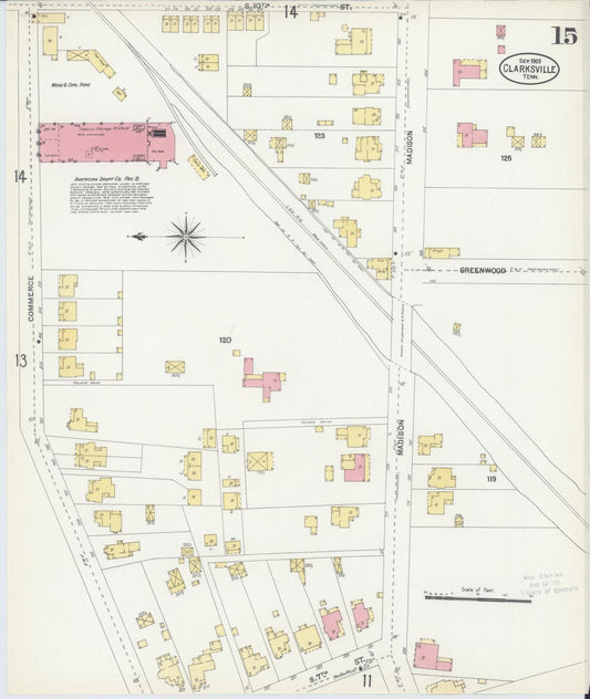 Sanborn Fire Insurance Map from Clarksville, Montgomery County, Tennessee (1903), Sheet #0015 - Historic Sanborn Fire Insurance Map Print, vintage old map wall art, antique decor, genealogy gift, Tennessee Tennessee map
