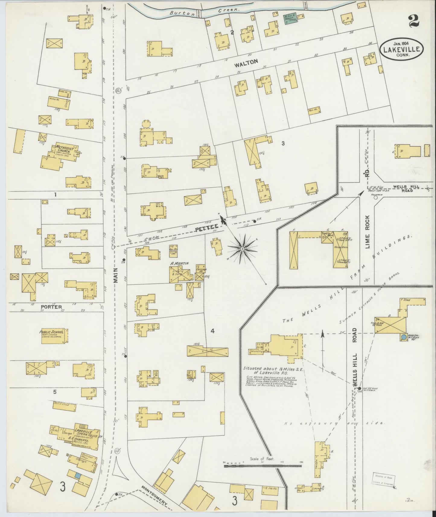 Sanborn Fire Insurance Map from Lakeville, Litchfield County, Connecticut (1904), Sheet #0002 - Complete Map Set gallery image, historic Sanborn map, vintage wall art, Connecticut Connecticut