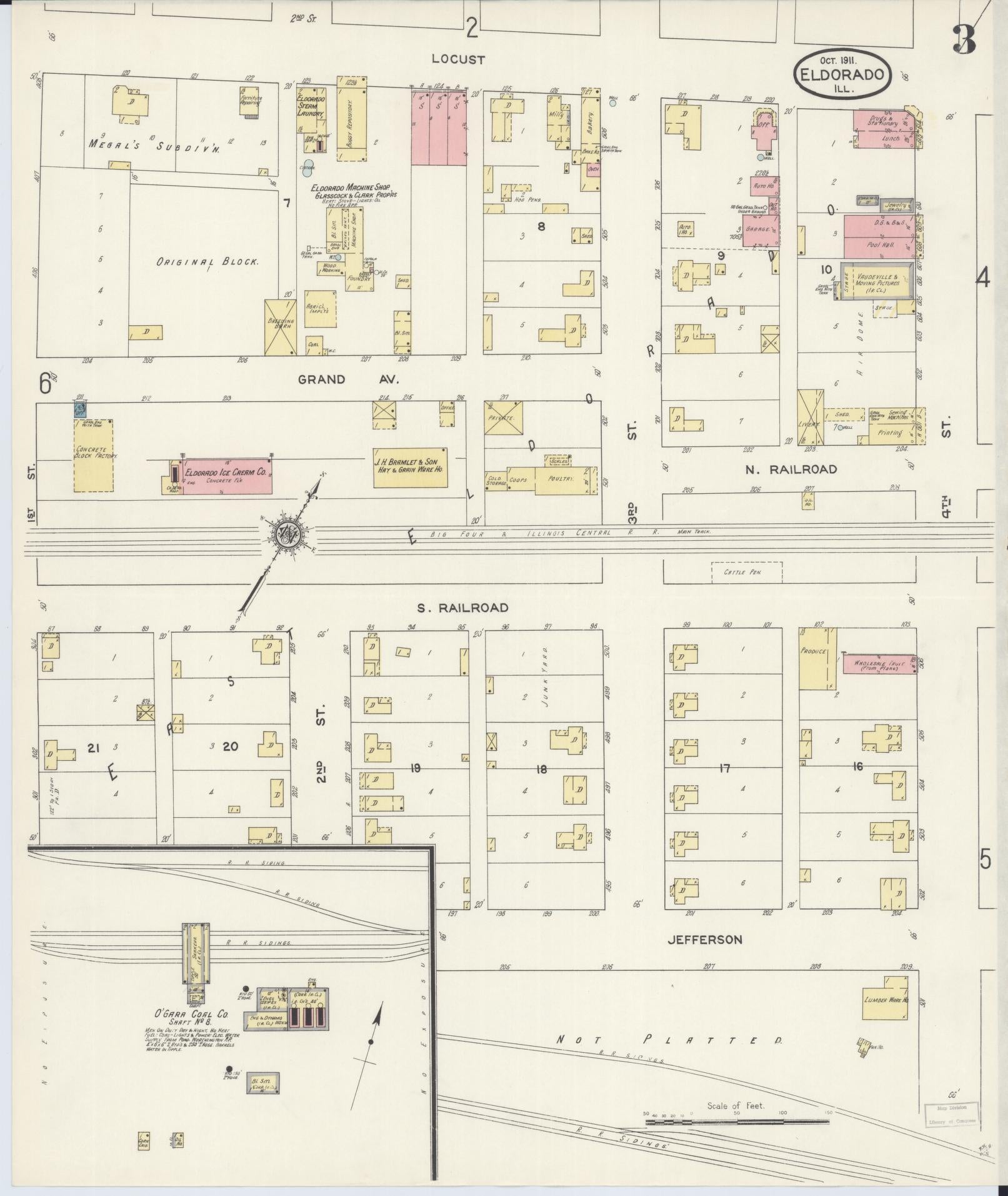 Sanborn Fire Insurance Map from Eldorado, Saline County, Illinois (1911), Sheet #0003 - Historic Sanborn Fire Insurance Map Print, vintage old map wall art, antique decor, genealogy gift, Illinois Illinois map