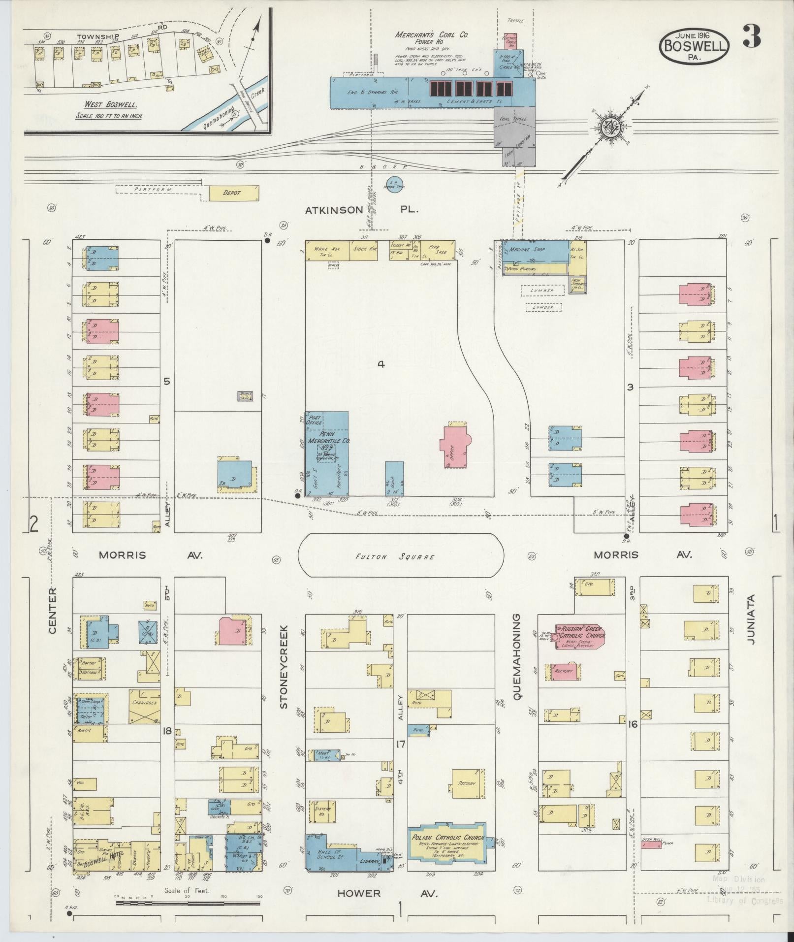 Sanborn Fire Insurance Map from Boswell, Somerset County, Pennsylvania (1916), Sheet #0003 - Historic Sanborn Fire Insurance Map Print, vintage old map wall art, antique decor, genealogy gift, Pennsylvania Pennsylvania map