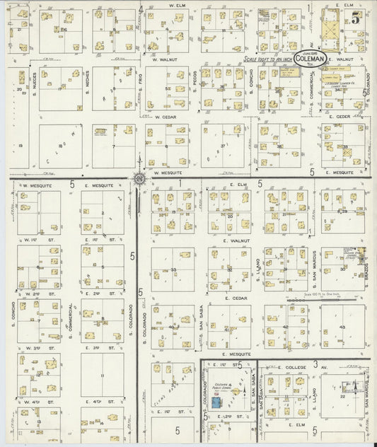 Sanborn Fire Insurance Map from Coleman, Coleman County, Texas (1916), Sheet #0005 - Historic Sanborn Fire Insurance Map Print, vintage old map wall art, antique decor, genealogy gift, Texas Texas map