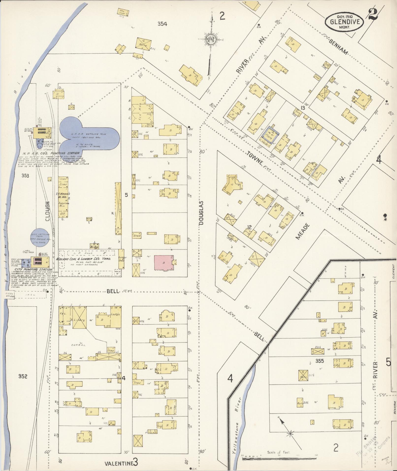 Sanborn Fire Insurance Map from Glendive, Dawson County, Montana (1910), Sheet #0002 - Historic Sanborn Fire Insurance Map Print, vintage old map wall art, antique decor, genealogy gift, Montana Montana map