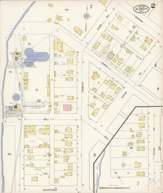 Sanborn Fire Insurance Map from Glendive, Dawson County, Montana (1910), Sheet #0002 - Historic Sanborn Fire Insurance Map Print, vintage old map wall art, antique decor, genealogy gift, Montana Montana map