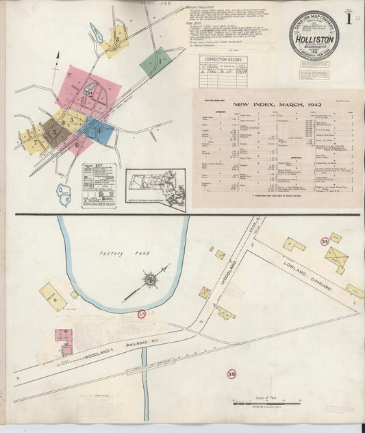 Sanborn Fire Insurance Map from Holliston, Middlesex County, Massachusetts (1942), Sheet #0001 - Complete Map Set gallery image, historic Sanborn map, vintage wall art, Massachusetts Massachusetts