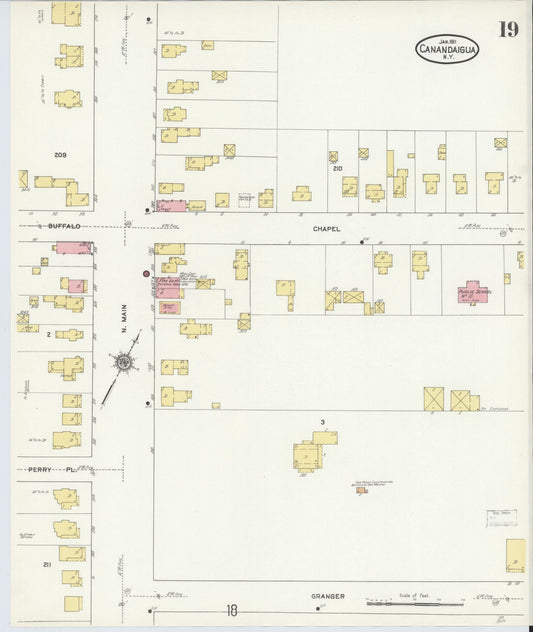 Sanborn Fire Insurance Map from Canandaigua, Ontario County, New York (1911), Sheet #0019 - Historic Sanborn Fire Insurance Map Print, vintage old map wall art, antique decor, genealogy gift, New York New York map