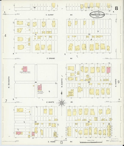 Sanborn Fire Insurance Map from Grand Junction, Mesa County, Colorado (1907), Sheet #0008 - Complete Map Set gallery image, historic Sanborn map, vintage wall art, Colorado Colorado