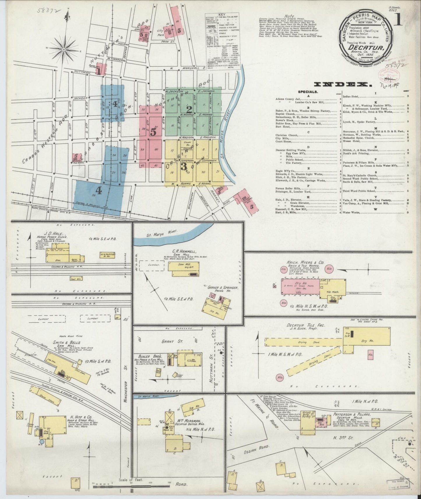 Sanborn Fire Insurance Map from Decatur, Adams County, Indiana (1895), Sheet #0001 - Complete Map Set gallery image, historic Sanborn map, vintage wall art, Indiana Indiana
