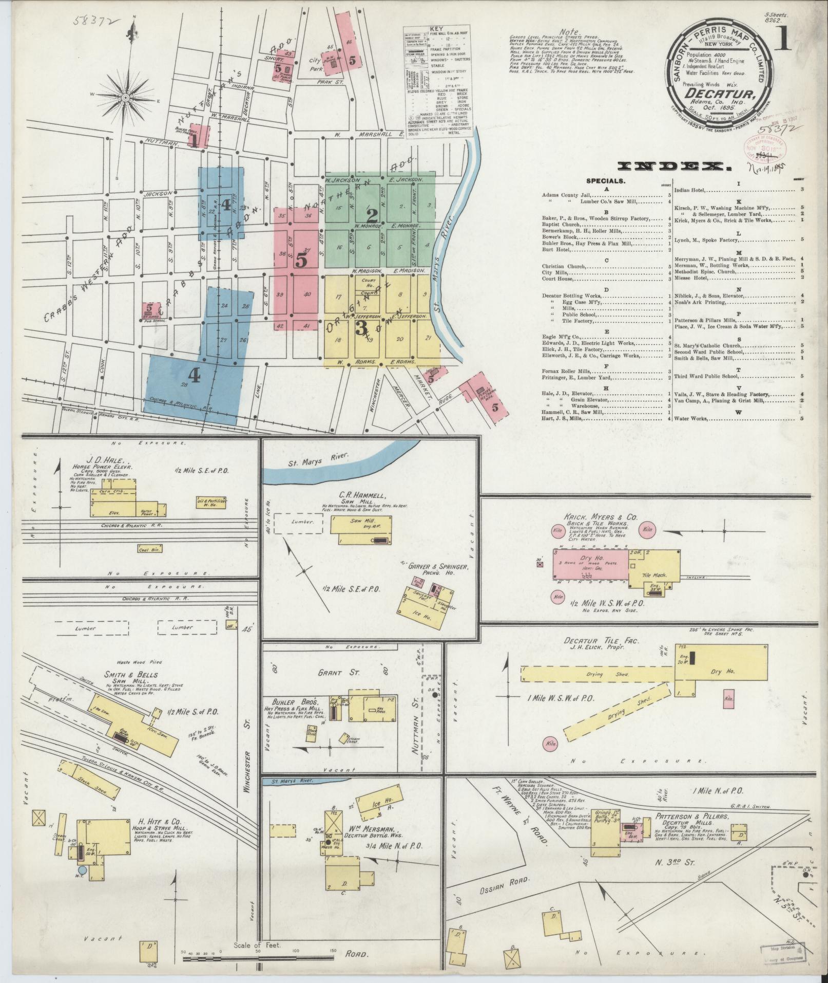 Sanborn Fire Insurance Map from Decatur, Adams County, Indiana (1895), Sheet #0001 - Complete Map Set gallery image, historic Sanborn map, vintage wall art, Indiana Indiana