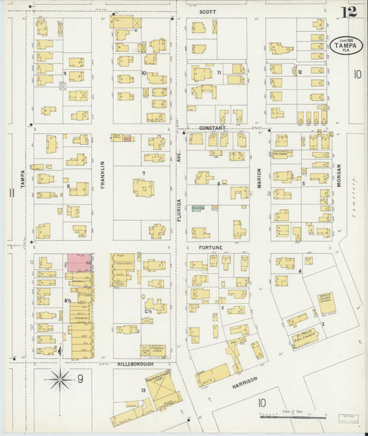 Sanborn Fire Insurance Map from Tampa, Hillsborough County, Florida (1899), Sheet #0012 - Historic Sanborn Fire Insurance Map Print, vintage old map wall art, antique decor, genealogy gift, Florida Florida map