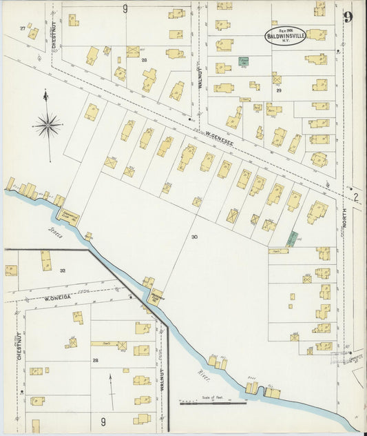 Sanborn Fire Insurance Map from Baldwinsville, Onondaga County, New York (1906), Sheet #0009 - Historic Sanborn Fire Insurance Map Print, vintage old map wall art, antique decor, genealogy gift, New York New York map