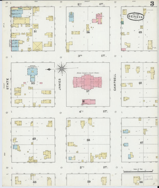 Sanborn Fire Insurance Map from Geneva, Kane County, Illinois (1891), Sheet #0003 - Historic Sanborn Fire Insurance Map Print, vintage old map wall art, antique decor, genealogy gift, Illinois Illinois map