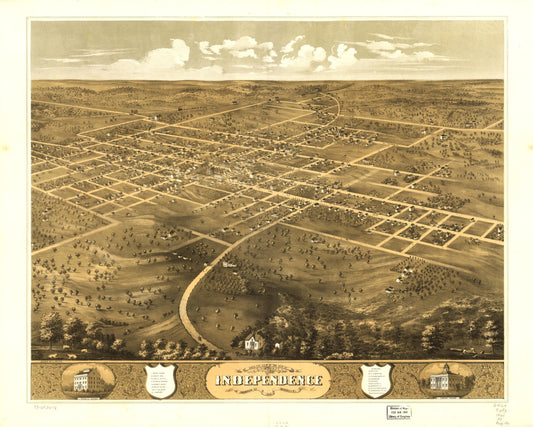 Bird's eye view of the city of Independence, Jackson Co., Missouri 1868. (1868) – Historic Bird’s-Eye View Panorama Print