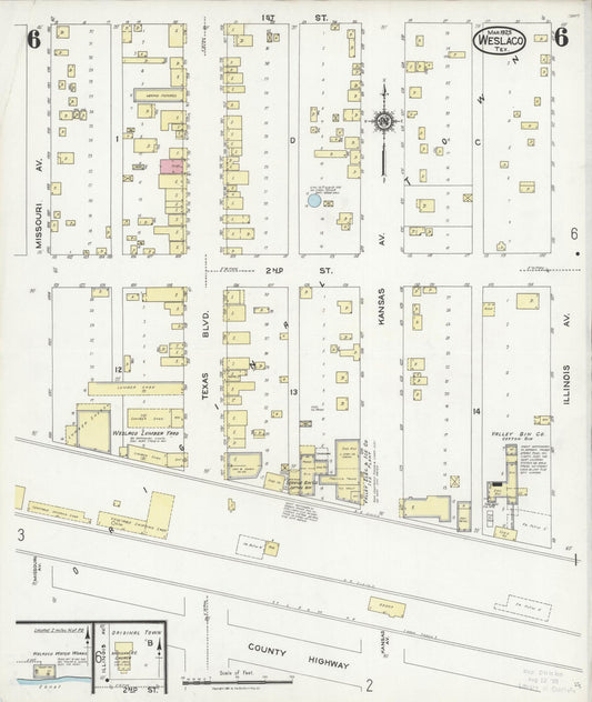 Sanborn Fire Insurance Map from Weslaco, Hidalgo County, Texas (1925), Sheet #0006 - Historic Sanborn Fire Insurance Map Print, vintage old map wall art, antique decor, genealogy gift, Texas Texas map