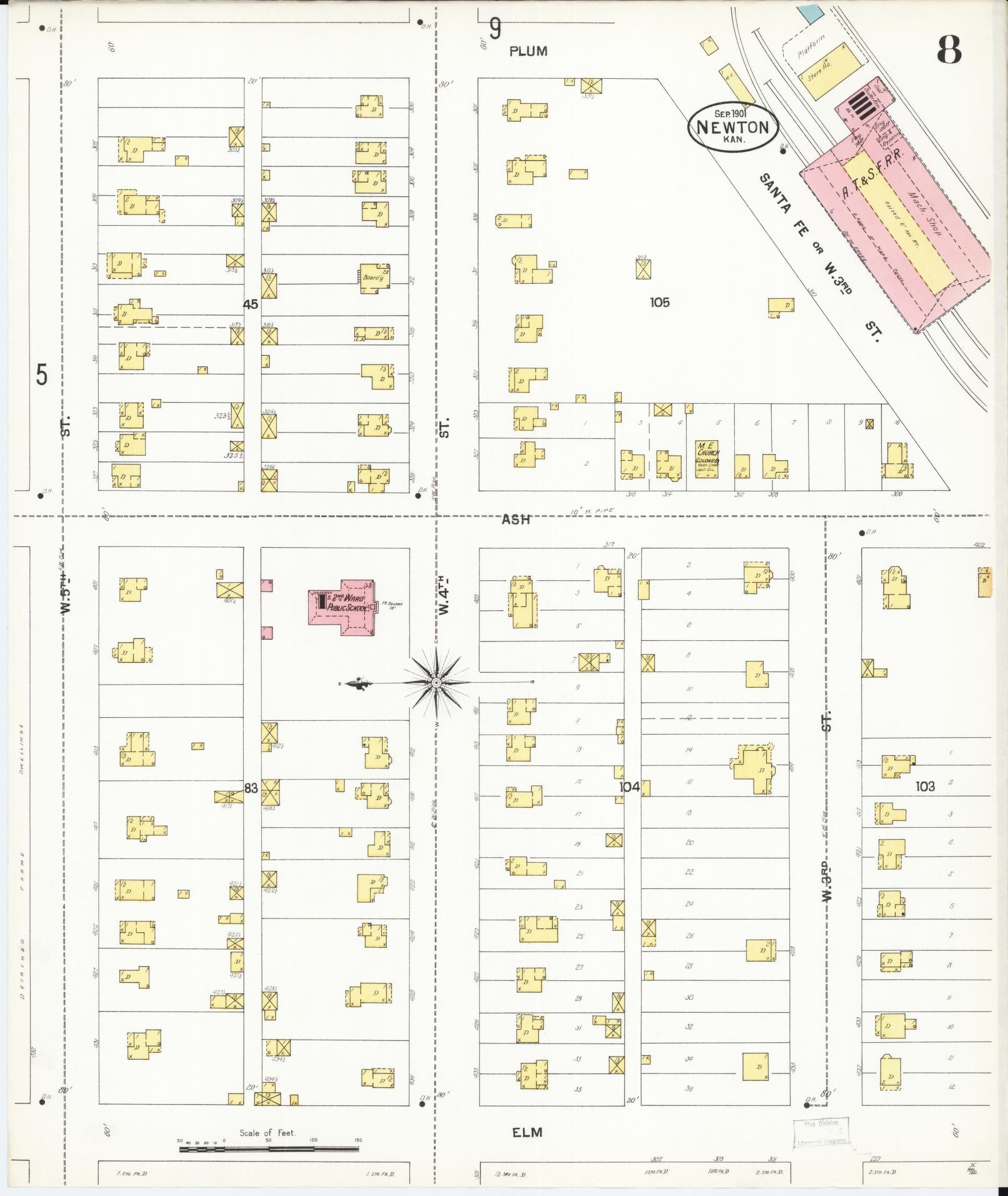 Sanborn Fire Insurance Map from Newton, Harvey County, Kansas (1901), Sheet #0008 - Historic Sanborn Fire Insurance Map Print, vintage old map wall art, antique decor, genealogy gift, Kansas Kansas map