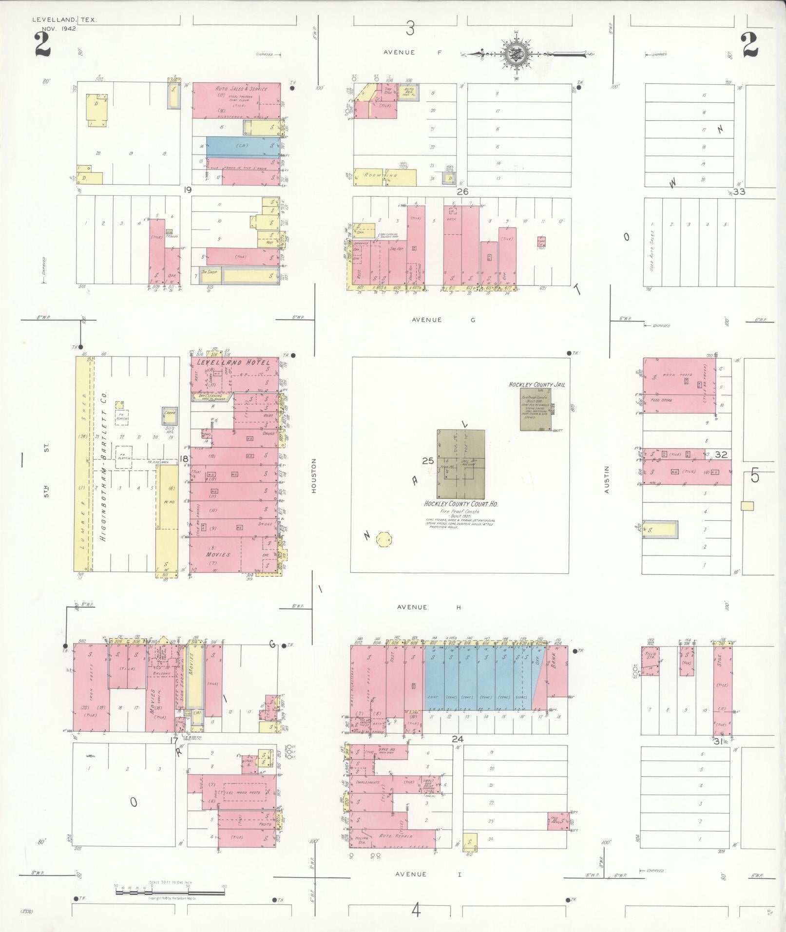 Sanborn Fire Insurance Map from Levelland, Hockley County, Texas (1942), Sheet #0002 - Historic Sanborn Fire Insurance Map Print, vintage old map wall art, antique decor, genealogy gift, Texas Texas map