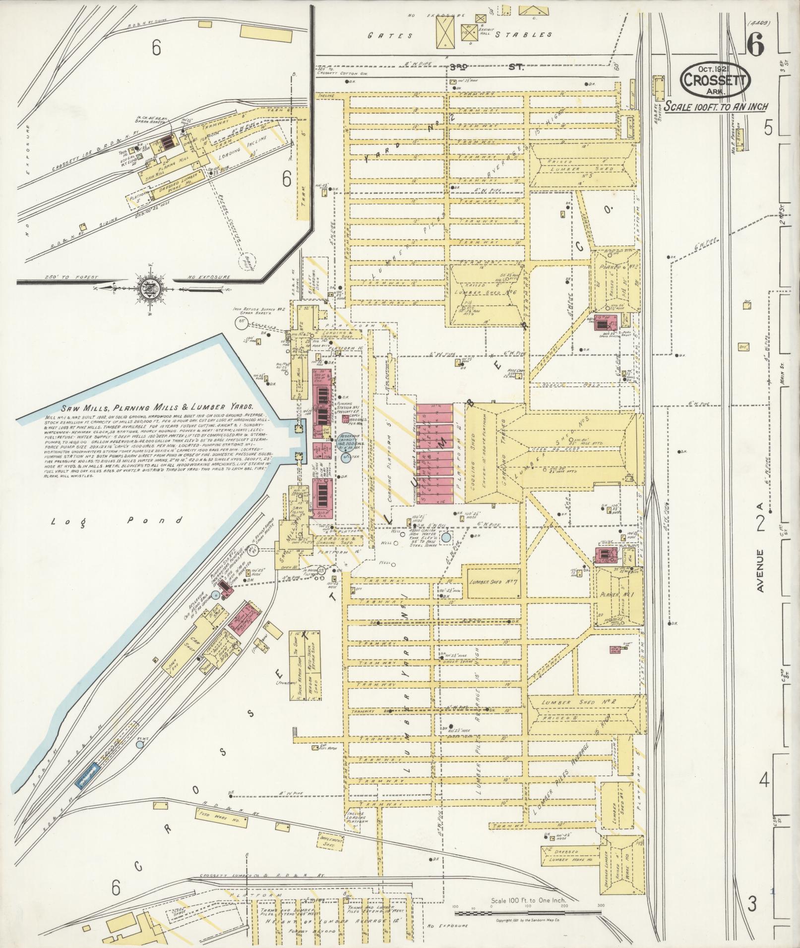 Sanborn Fire Insurance Map from Crossett, Ashley County, Arkansas (1921), Sheet #0006 - Historic Sanborn Fire Insurance Map Print, vintage old map wall art, antique decor, genealogy gift, Arkansas Arkansas map