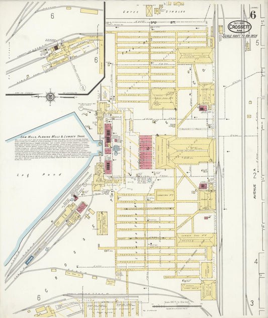 Sanborn Fire Insurance Map from Crossett, Ashley County, Arkansas (1921), Sheet #0006 - Historic Sanborn Fire Insurance Map Print, vintage old map wall art, antique decor, genealogy gift, Arkansas Arkansas map