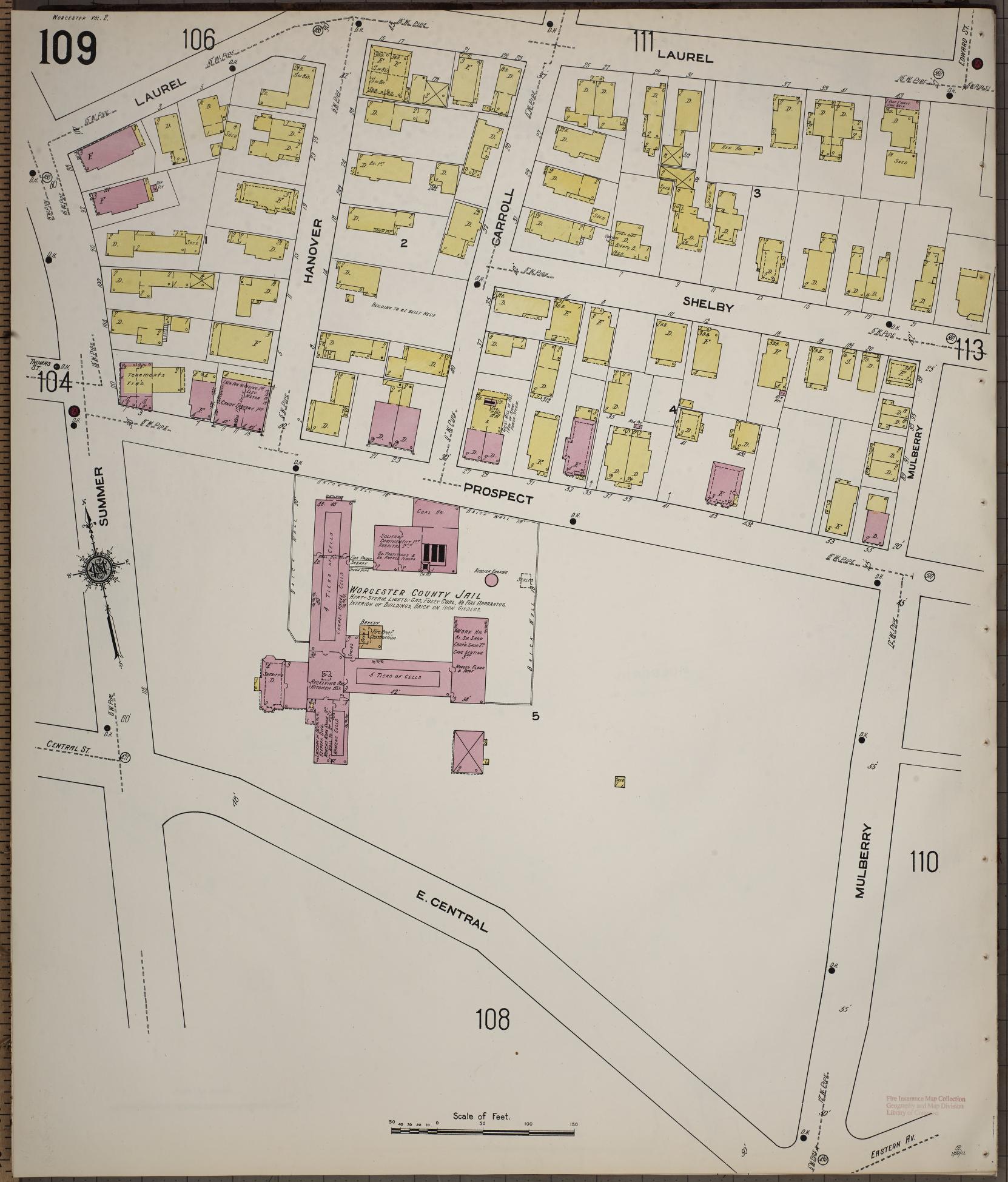 Sanborn Fire Insurance Map from Worcester, Worcester County, Massachusetts (1910), Sheet #0109 - Historic Sanborn Fire Insurance Map Print, vintage old map wall art, antique decor, genealogy gift, Massachusetts Massachusetts map