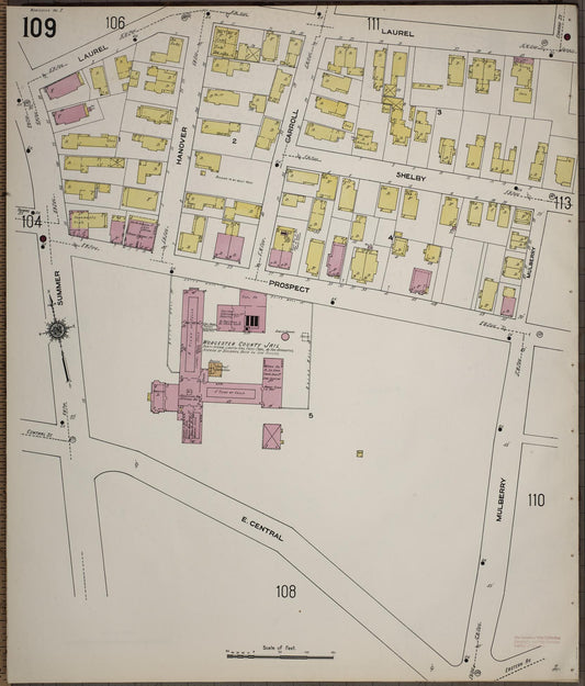 Sanborn Fire Insurance Map from Worcester, Worcester County, Massachusetts (1910), Sheet #0109 - Historic Sanborn Fire Insurance Map Print, vintage old map wall art, antique decor, genealogy gift, Massachusetts Massachusetts map