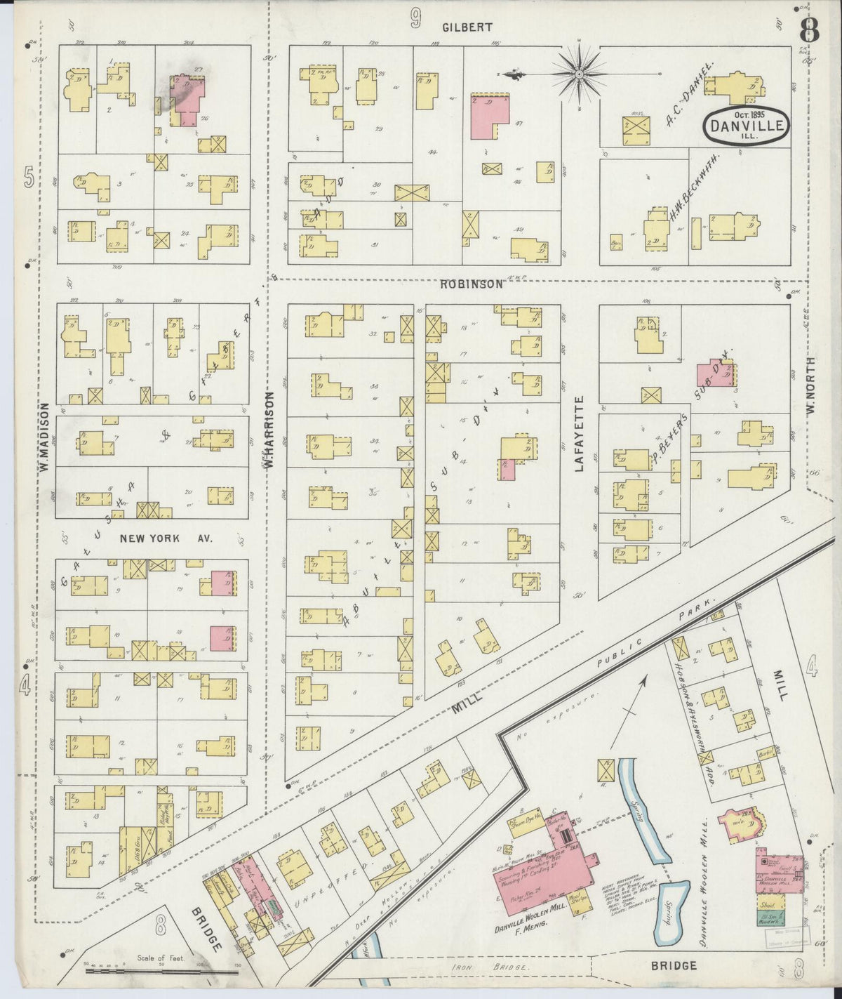 Sanborn Fire Insurance Map from Danville, Vermilion County, Illinois (1895), Sheet #0008 - Complete Map Set gallery image, historic Sanborn map, vintage wall art, Illinois Illinois