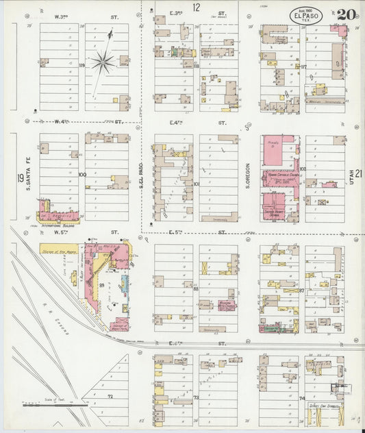 Sanborn Fire Insurance Map from El Paso, El Paso County, Texas (1900), Sheet #0020 - Historic Sanborn Fire Insurance Map Print, vintage old map wall art, antique decor, genealogy gift, Texas Texas map