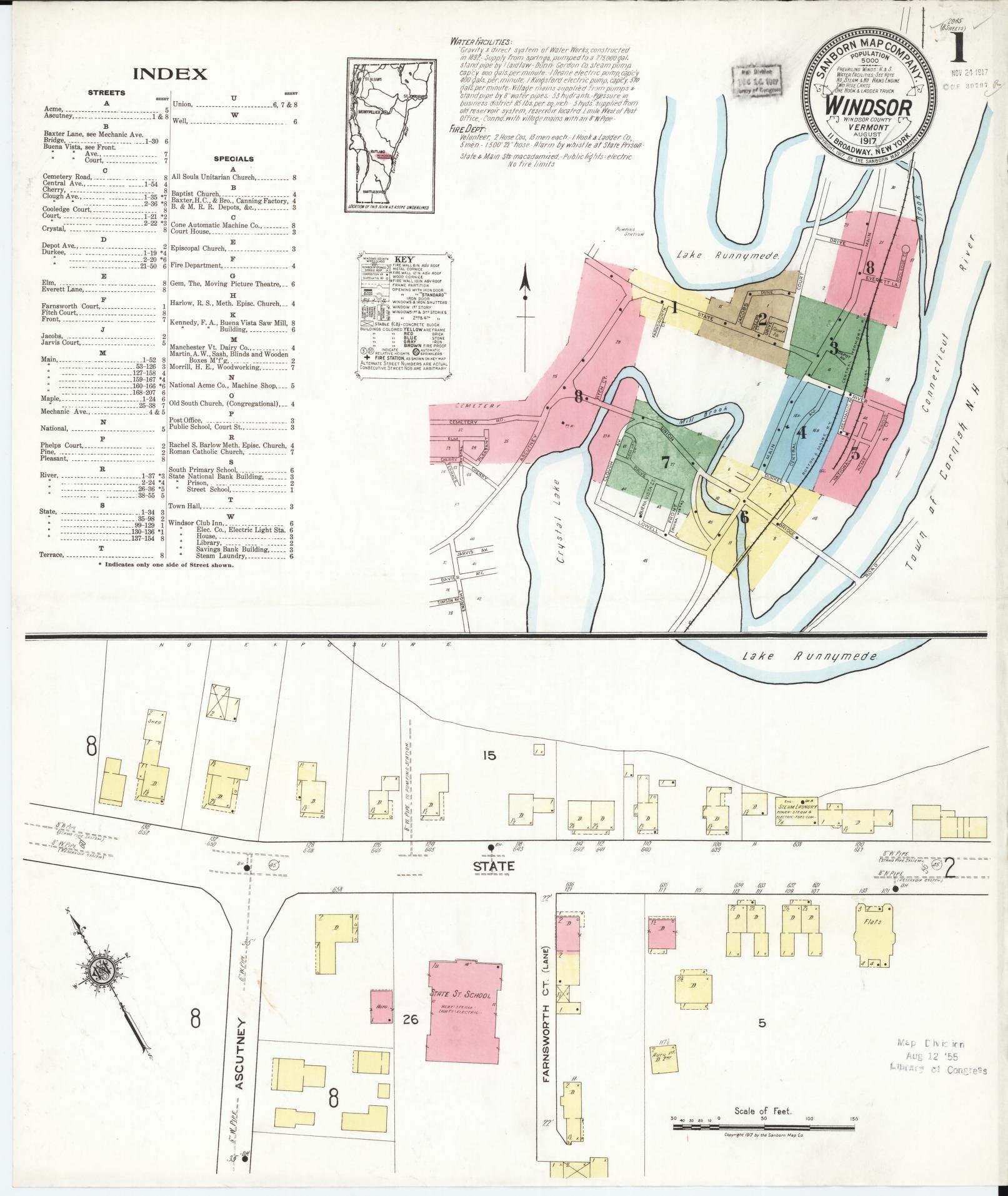 Sanborn Fire Insurance Map from Windsor, Windsor County, Vermont (1917), Sheet #0001 - Complete Map Set gallery image, historic Sanborn map, vintage wall art, Vermont Vermont
