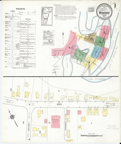 Sanborn Fire Insurance Map from Windsor, Windsor County, Vermont (1917), Sheet #0001 - Complete Map Set gallery image, historic Sanborn map, vintage wall art, Vermont Vermont