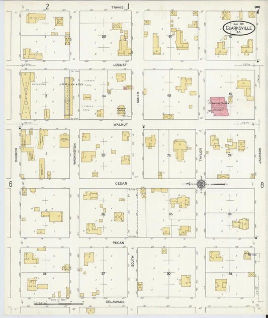 Sanborn Fire Insurance Map from Clarksville, Red River County, Texas (1911), Sheet #0007 - Historic Sanborn Fire Insurance Map Print, vintage old map wall art, antique decor, genealogy gift, Texas Texas map