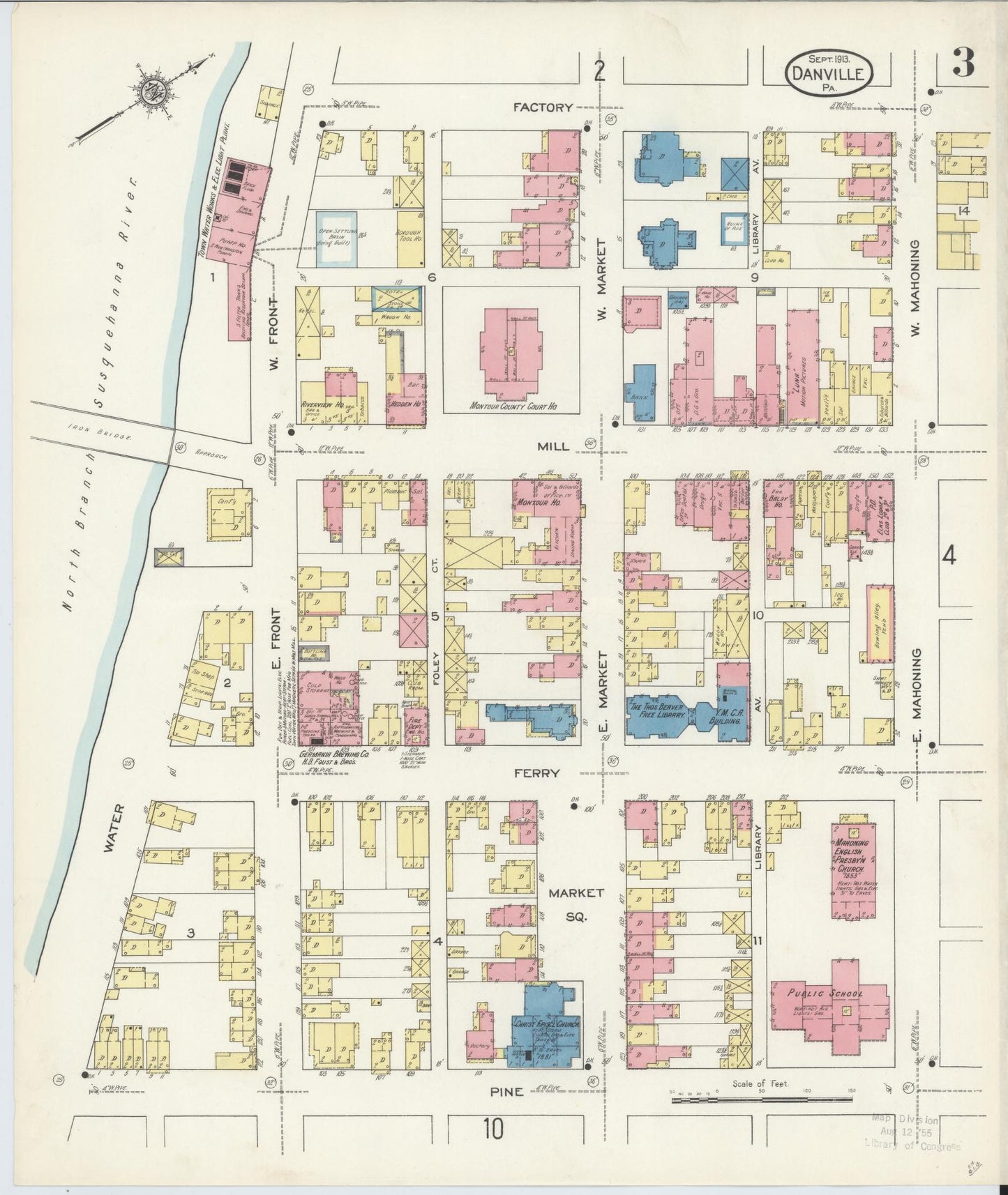Sanborn Fire Insurance Map from Danville, Montour County, Pennsylvania (1913), Sheet #0003 - Historic Sanborn Fire Insurance Map Print, vintage old map wall art, antique decor, genealogy gift, Pennsylvania Pennsylvania map