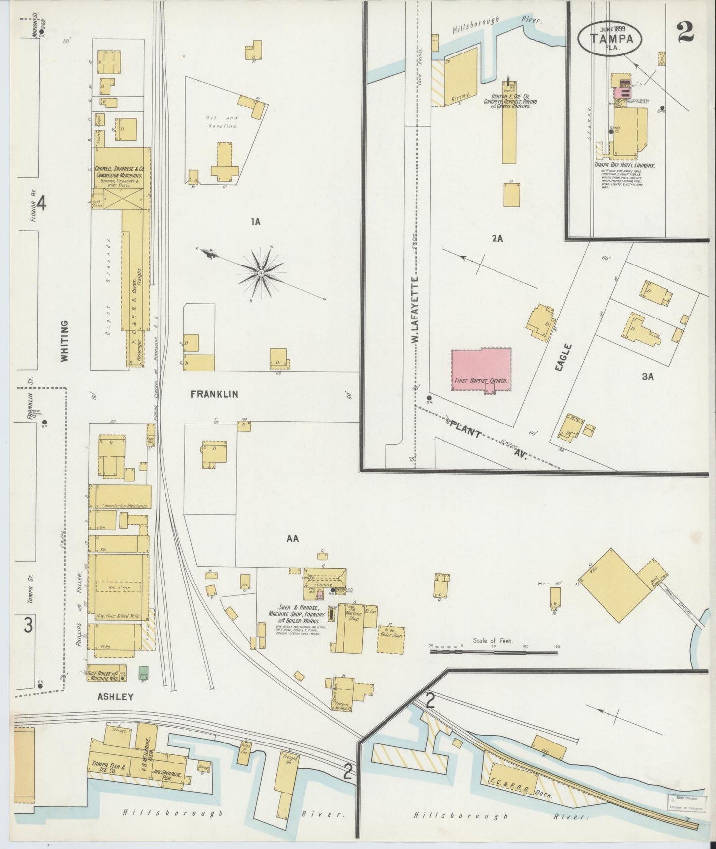 Sanborn Fire Insurance Map from Tampa, Hillsborough County, Florida (1899), Sheet #0002 - Complete Map Set gallery image, historic Sanborn map, vintage wall art, Florida Florida