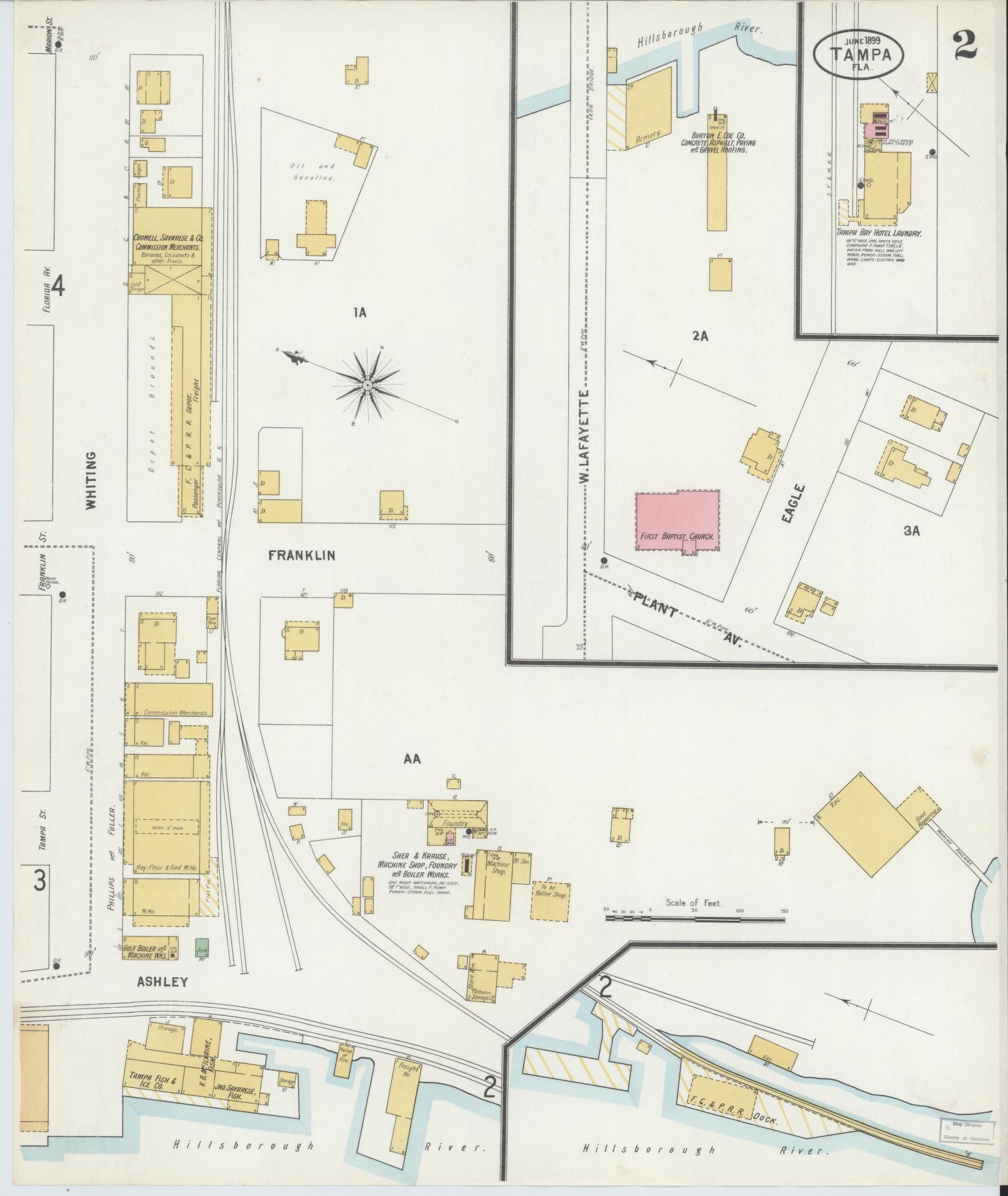 Sanborn Fire Insurance Map from Tampa, Hillsborough County, Florida (1899), Sheet #0002 - Complete Map Set gallery image, historic Sanborn map, vintage wall art, Florida Florida