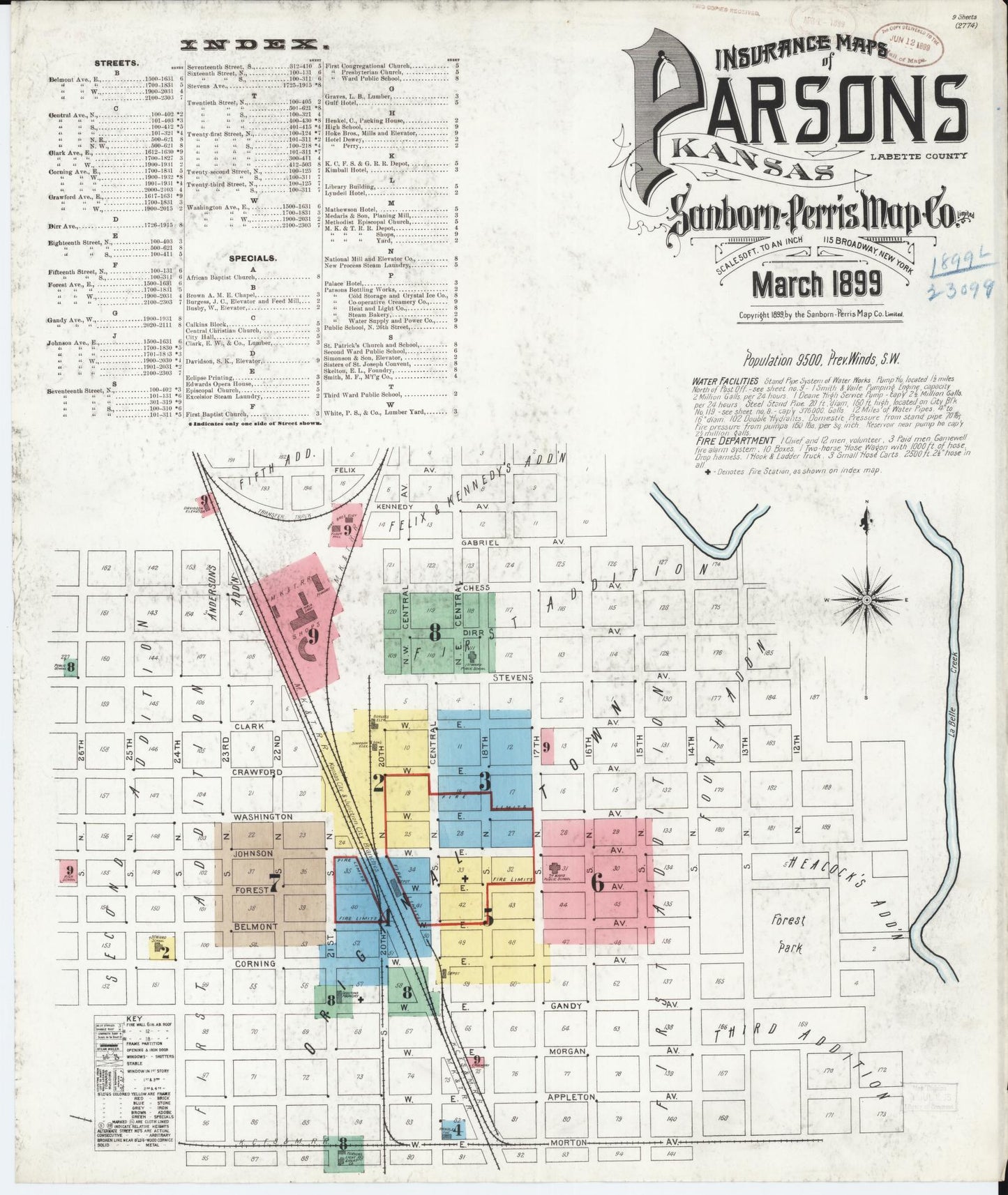 Sanborn Fire Insurance Map from Parsons, Labette County, Kansas. (1899) – Historic Sanborn Fire Insurance Map Print