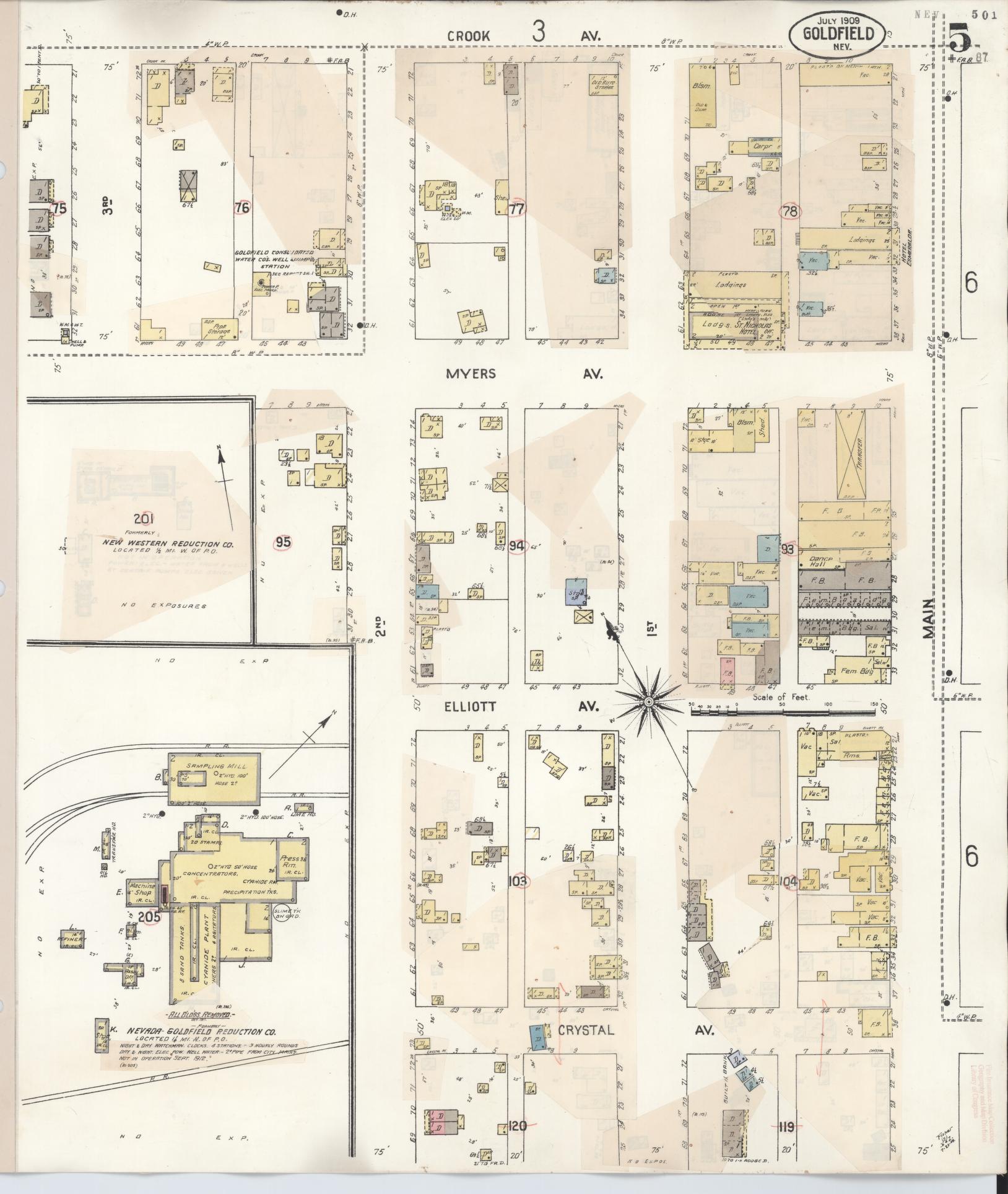 Sanborn Fire Insurance Map from Goldfield, Esmeralda County, Nevada (1917), Sheet #0005 - Historic Sanborn Fire Insurance Map Print, vintage old map wall art, antique decor, genealogy gift, Nevada Nevada map