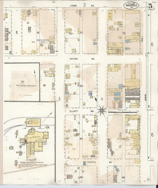 Sanborn Fire Insurance Map from Goldfield, Esmeralda County, Nevada (1917), Sheet #0005 - Historic Sanborn Fire Insurance Map Print, vintage old map wall art, antique decor, genealogy gift, Nevada Nevada map