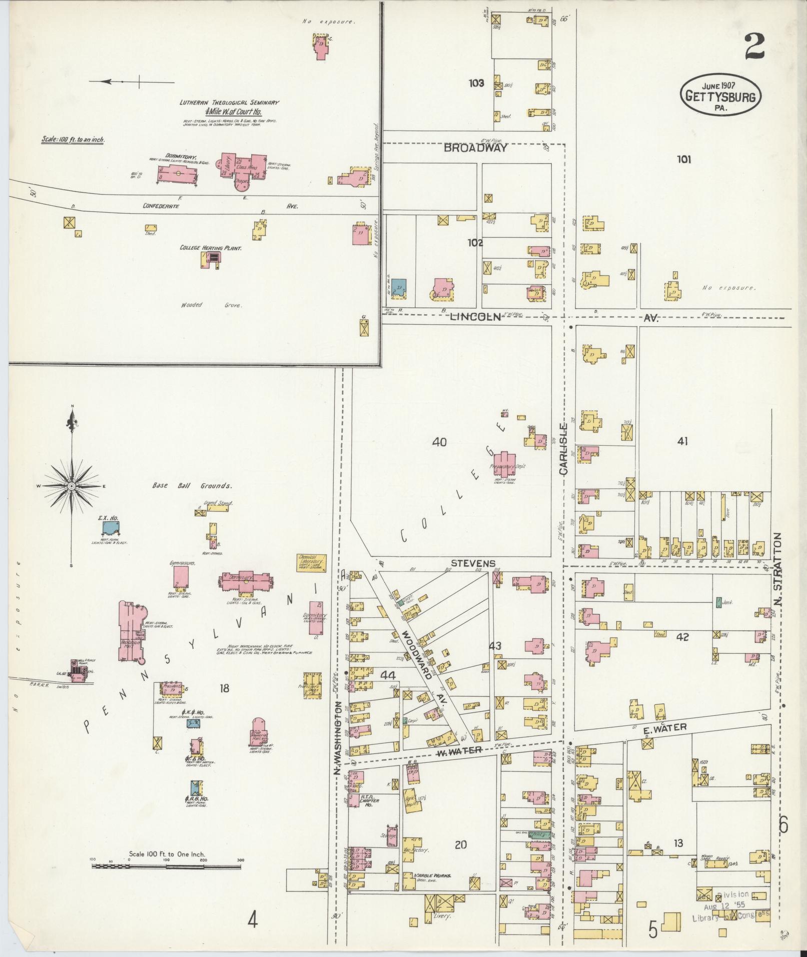 Sanborn Fire Insurance Map from Gettysburg, Adams County, Pennsylvania (1907), Sheet #0002 - Historic Sanborn Fire Insurance Map Print, vintage old map wall art, antique decor, genealogy gift, Pennsylvania Pennsylvania map