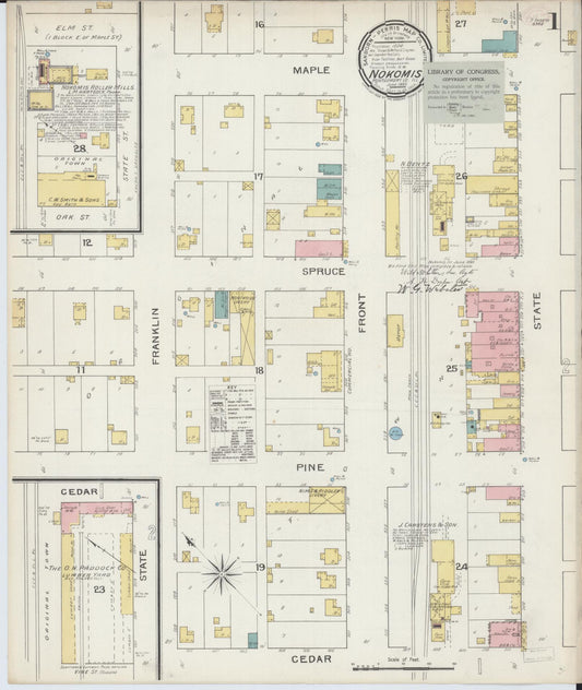 Sanborn Fire Insurance Map from Nokomis, Montgomery County, Illinois (1893), Sheet #0001 - Historic Sanborn Fire Insurance Map Print, vintage old map wall art, antique decor, genealogy gift, Illinois Illinois map