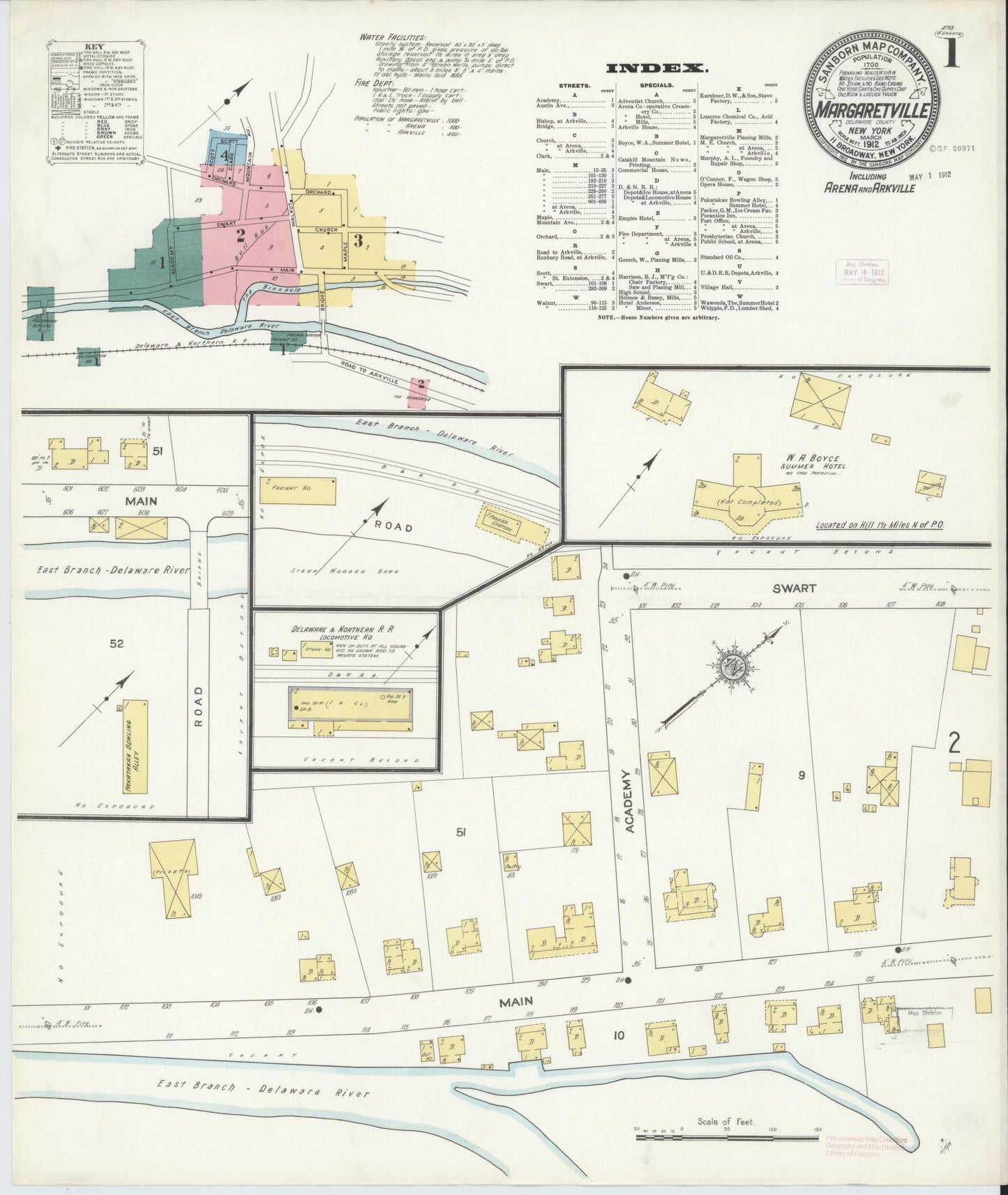 Sanborn Fire Insurance Map from Margaretville, Delaware County, New York (1912), Sheet #0001 - Complete Map Set gallery image, historic Sanborn map, vintage wall art, Margaretville Delaware