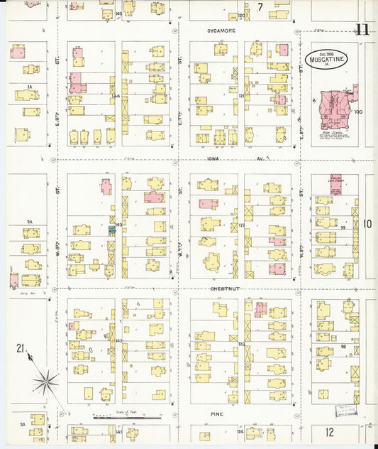 Sanborn Fire Insurance Map from Muscatine, Muscatine County, Iowa (1905), Sheet #0011 - Historic Sanborn Fire Insurance Map Print, vintage old map wall art